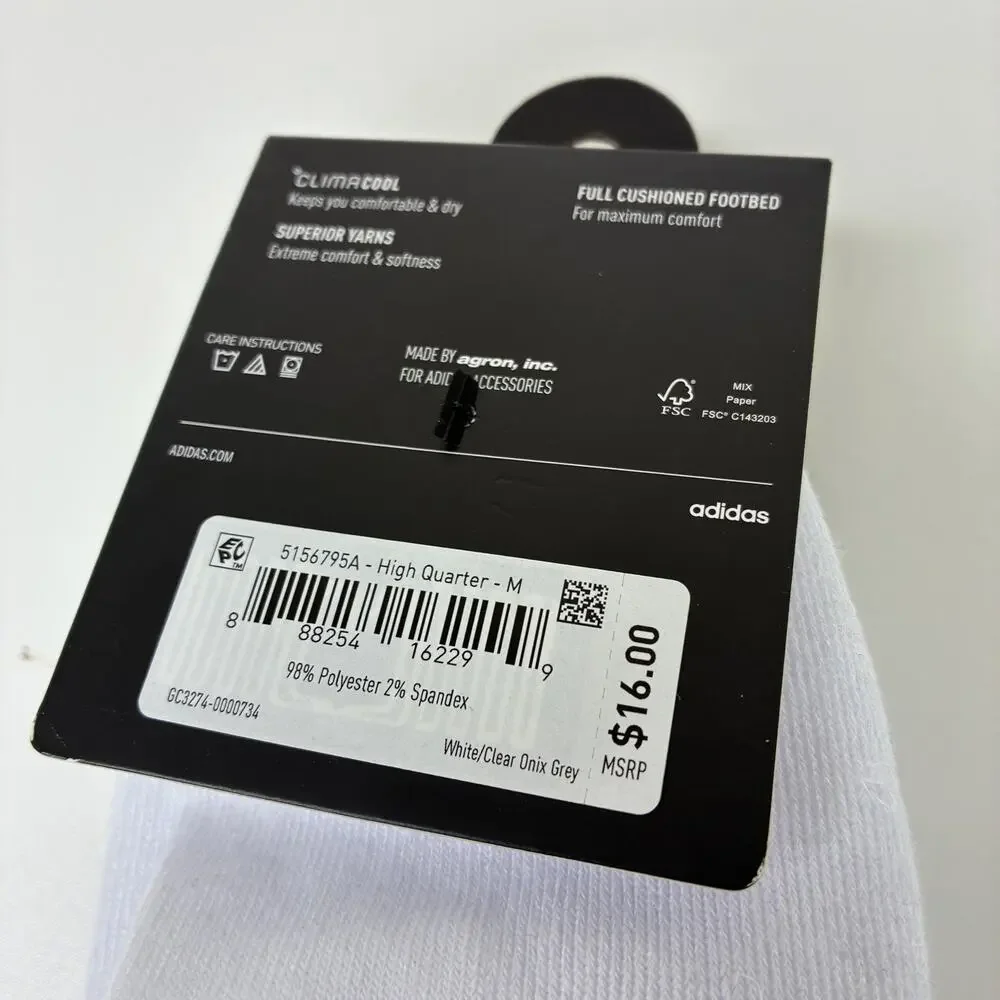 Adidas White Cushioned ClimaCool Polyester Womens High Quarter Socks NWT Sz 5-10